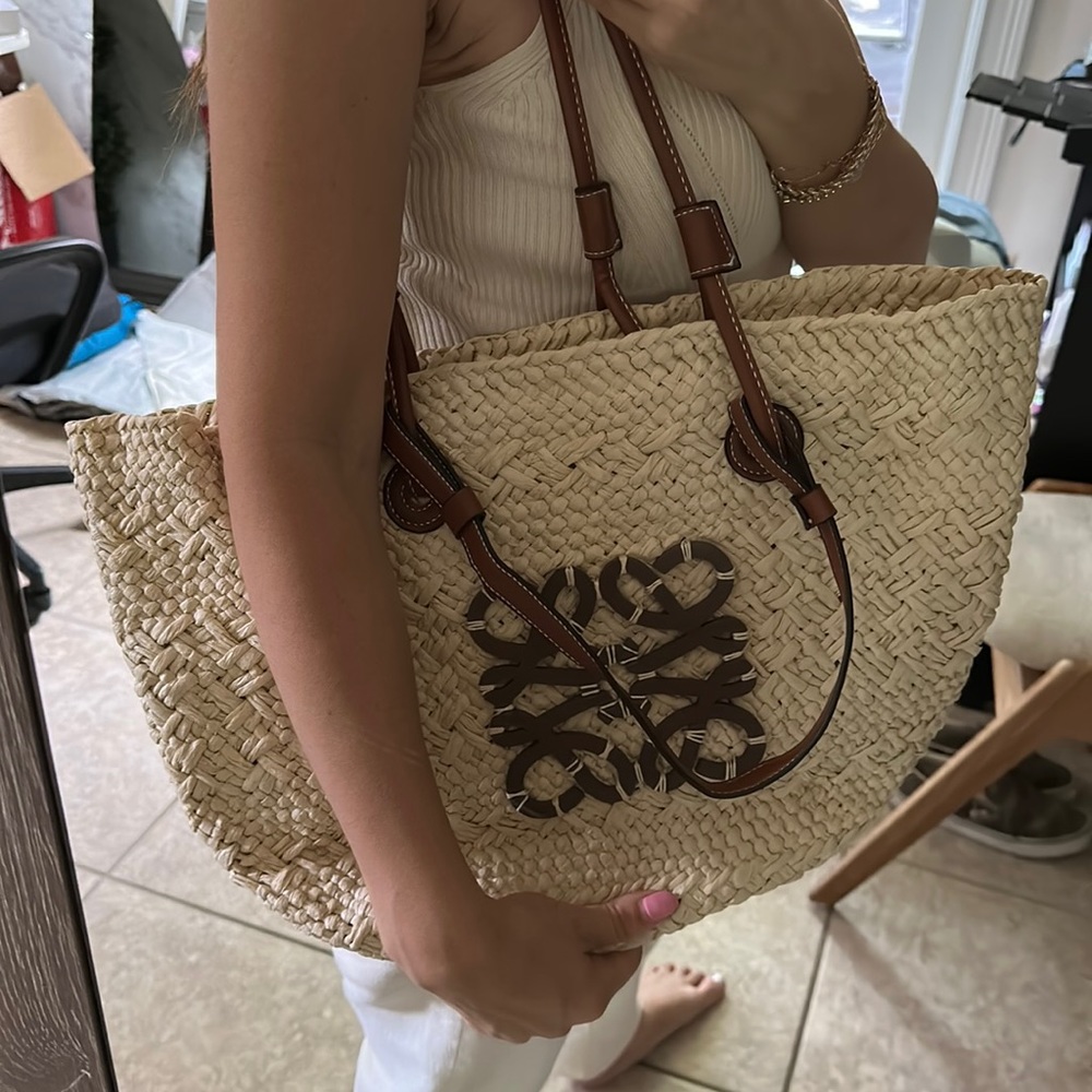 Loewe raffia anagram tote